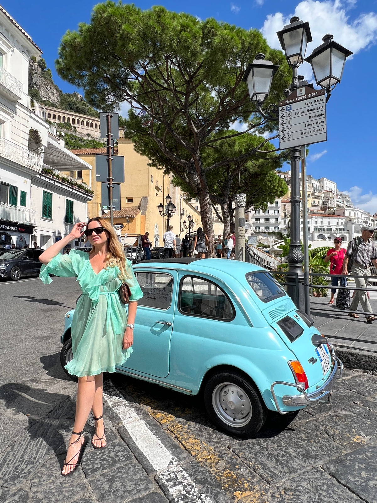 Turquoise Ruffle Midi Dress | Aqua Cocktail Guest Dress, Romantic Evening Wear