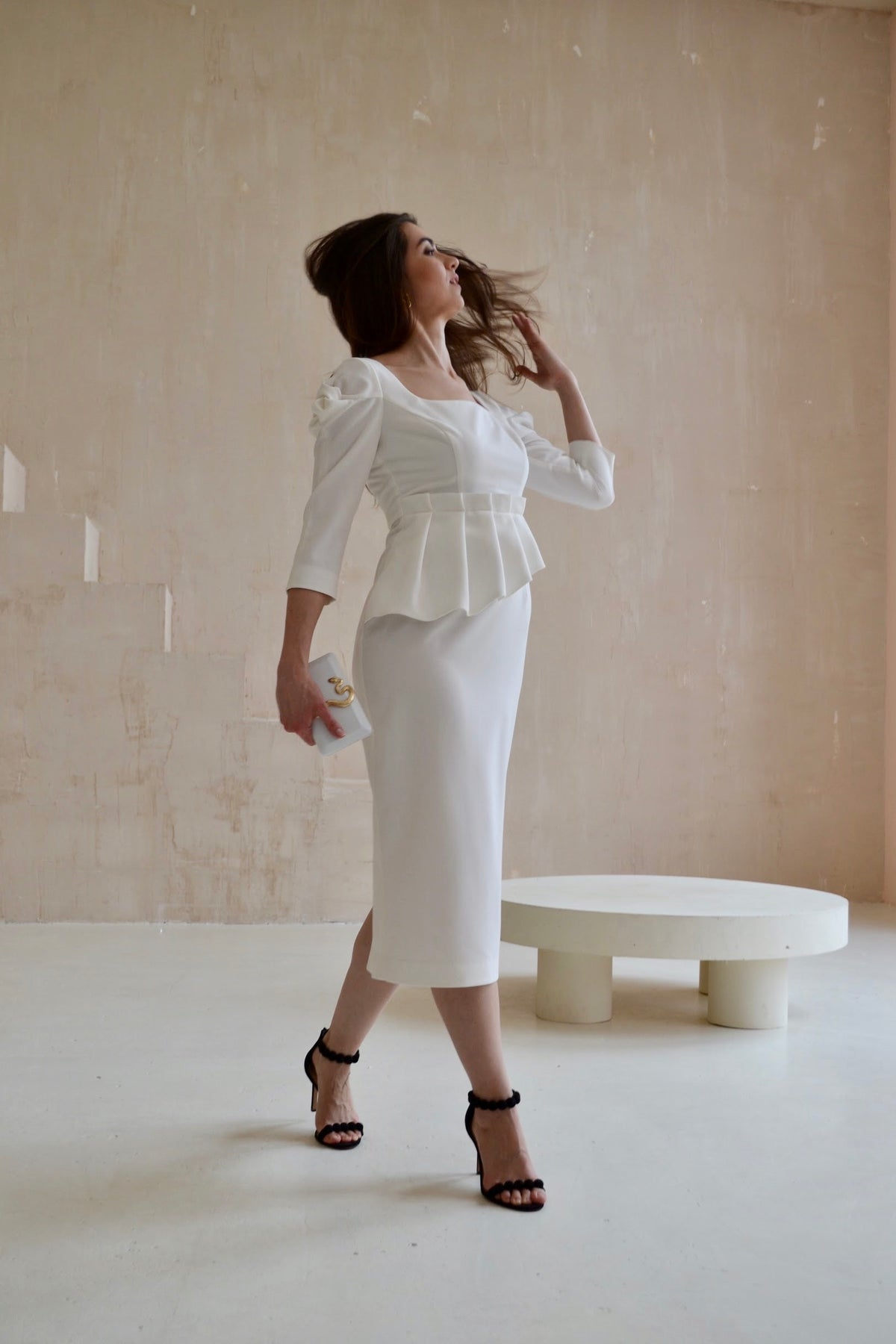 White formal long sleeve wedding pencil dress, modest wedding dress, max mara style, luxury dress, prom dress, wedding