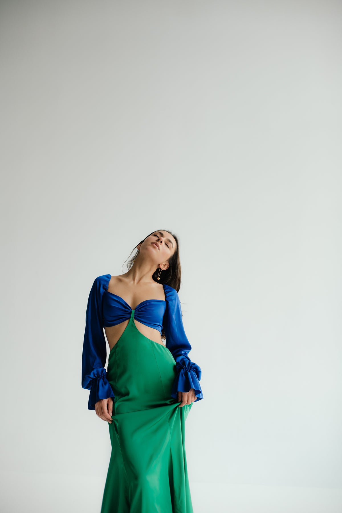 Bridesmaid Two Color Mix and Match Wedding Guest Party Cocktail Dress in Blue and Green