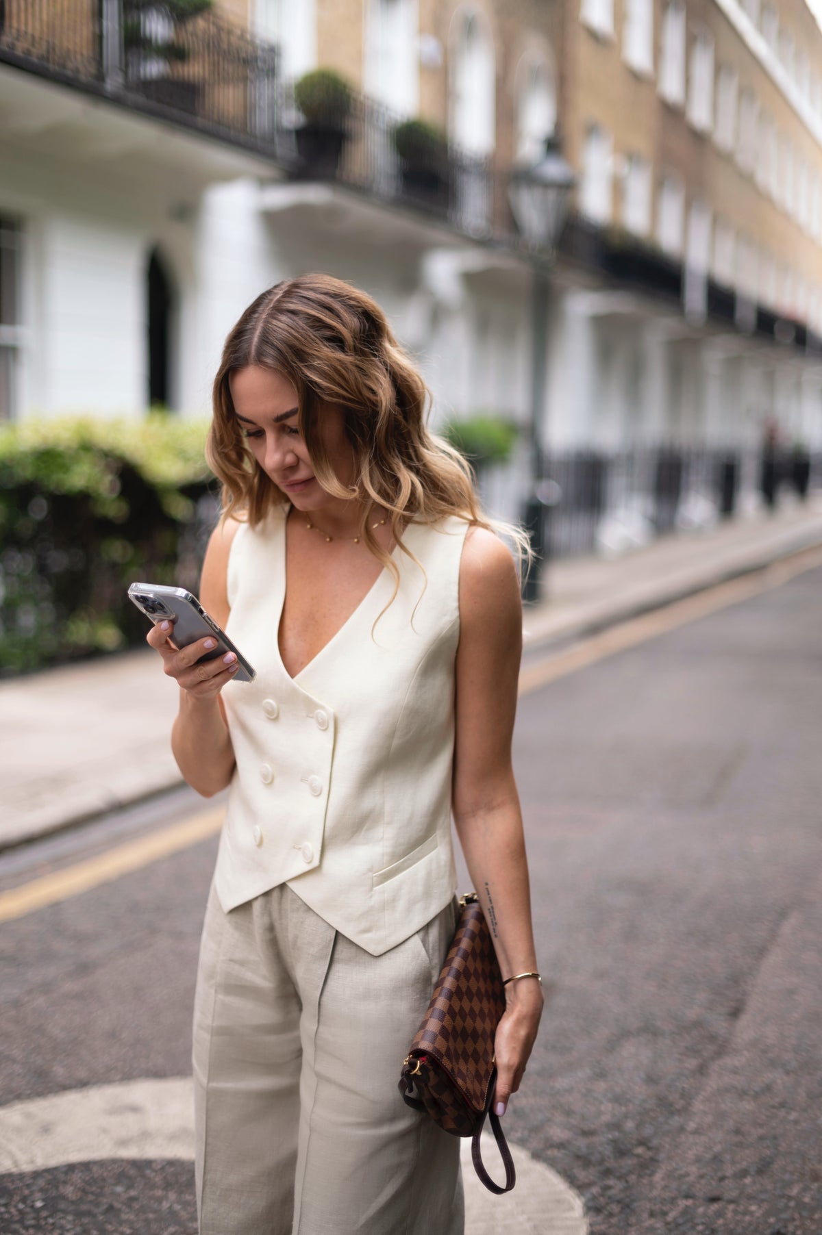 Women Linen V-neck 6 Button Waistcoat - Evening Casual Vest Women White Linen Double Breasted