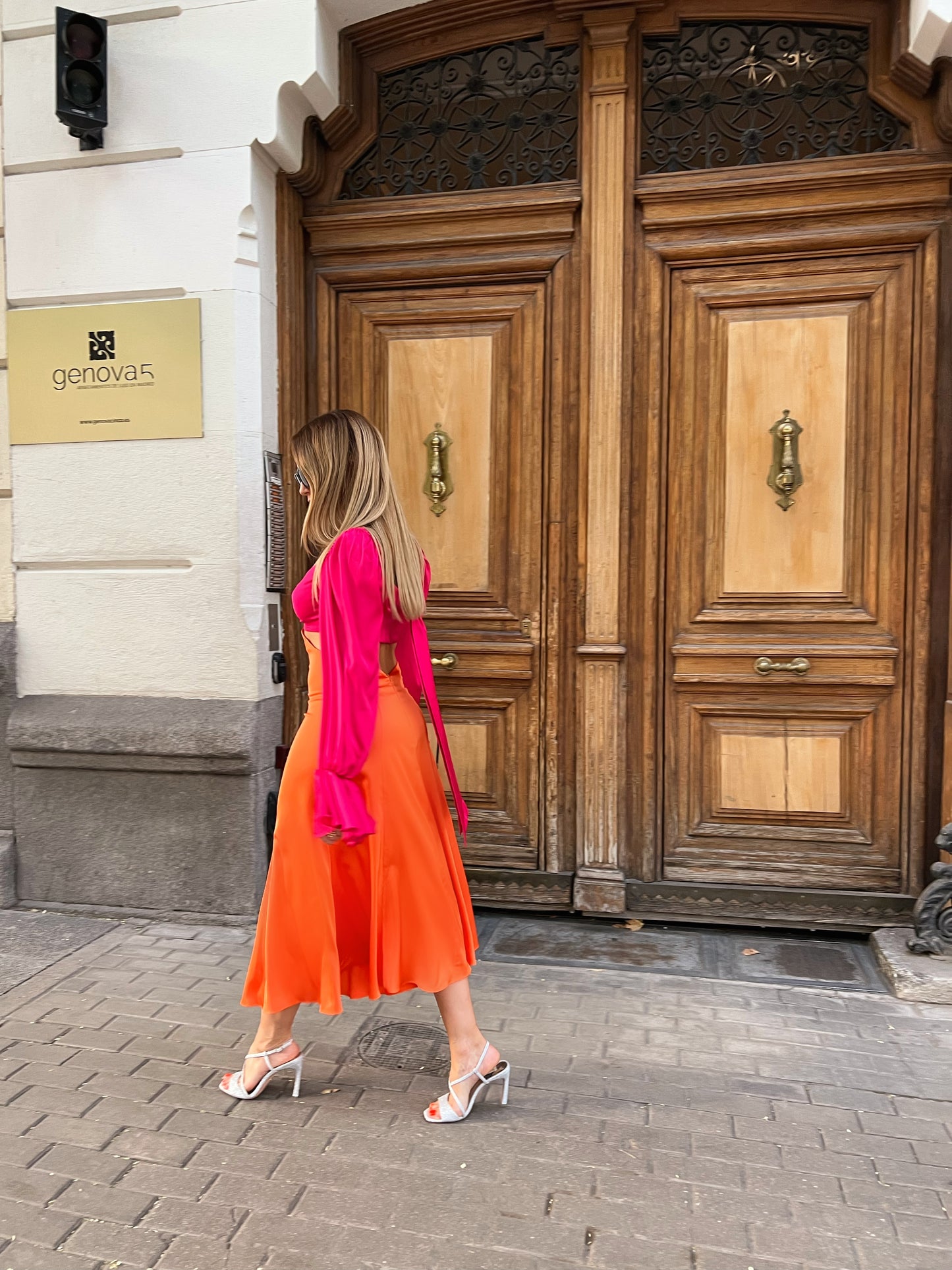Bridesmaid Two Color Mix and Match Wedding Guest Party Cocktail Dress in Fuchsia Orange