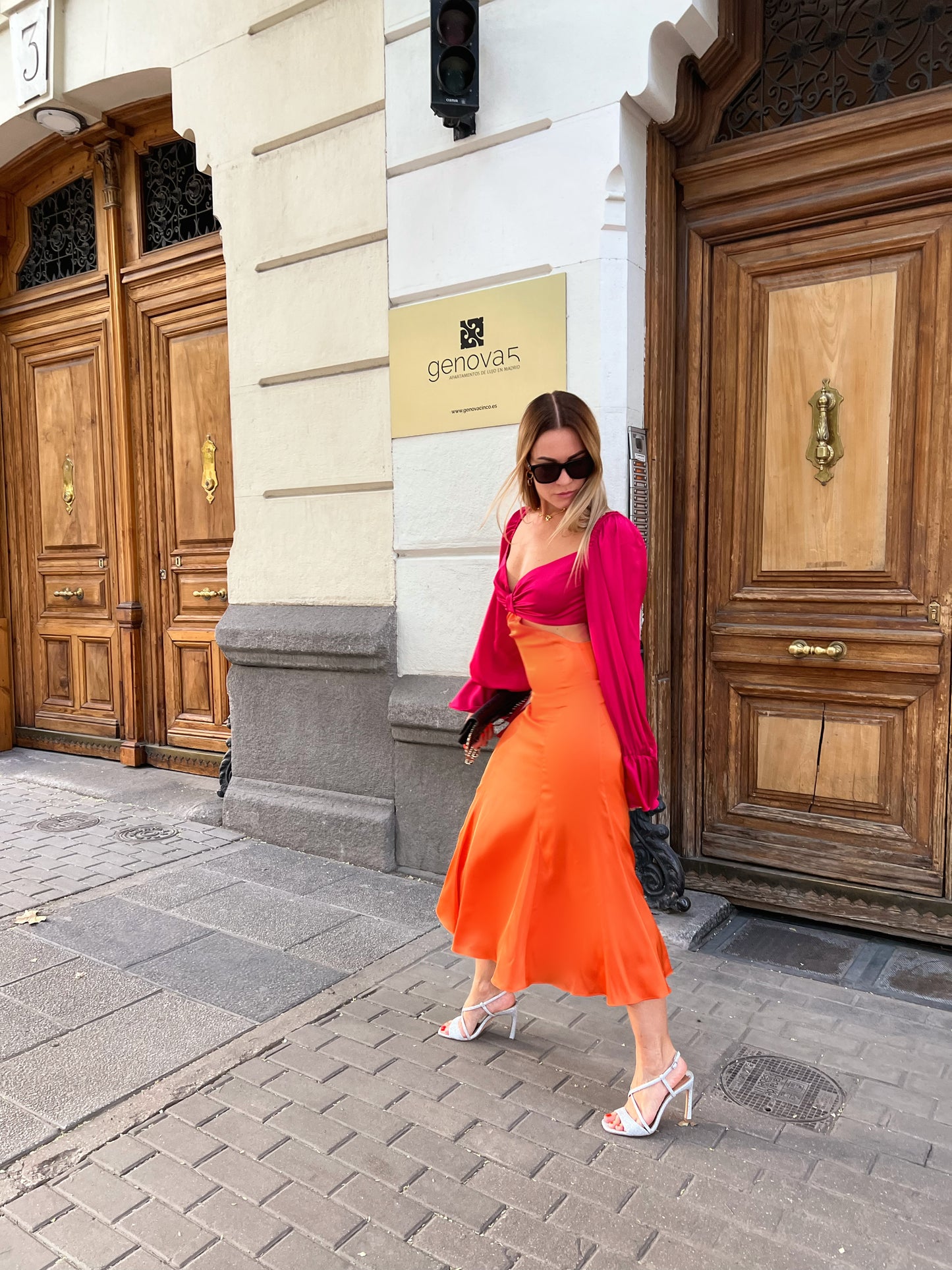 Bridesmaid Two Color Mix and Match Wedding Guest Party Cocktail Dress in Fuchsia Orange