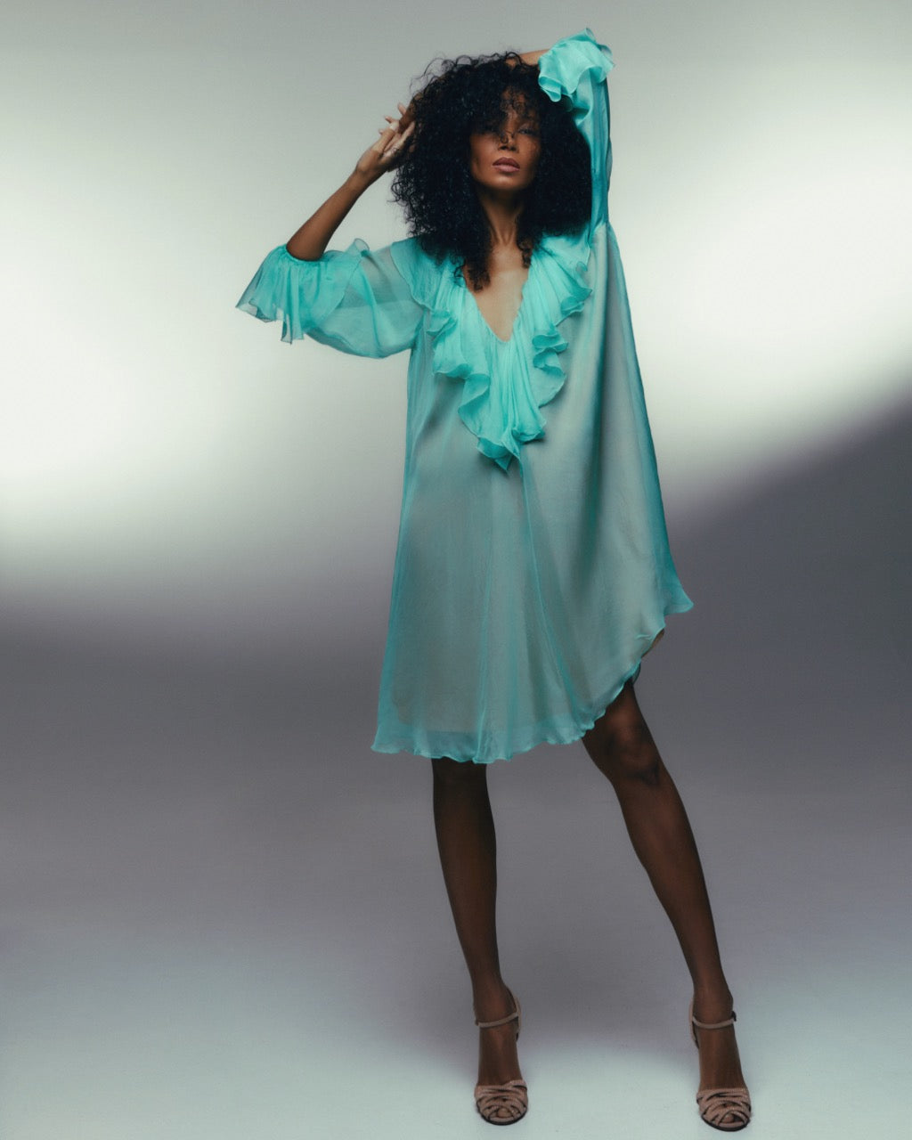 Turquoise Ruffle Midi Dress | Aqua Cocktail Guest Dress, Romantic Evening Wear